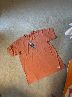 Rust Orange Graphic Tee with Bicycle Illustration